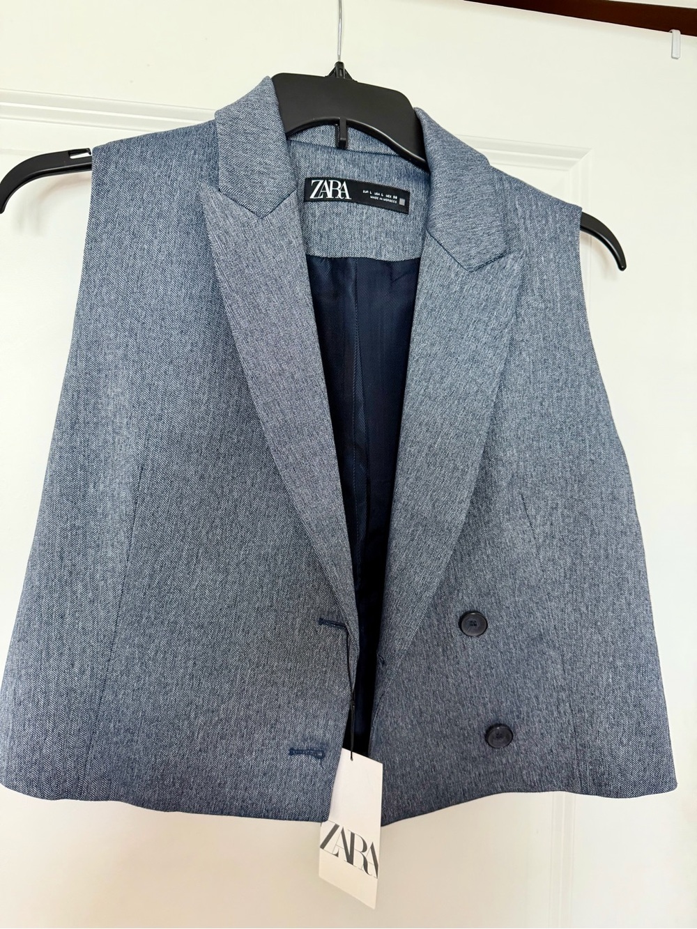 ZARA Blue-Gray Double-Breasted Sleeveless Blazer Vest